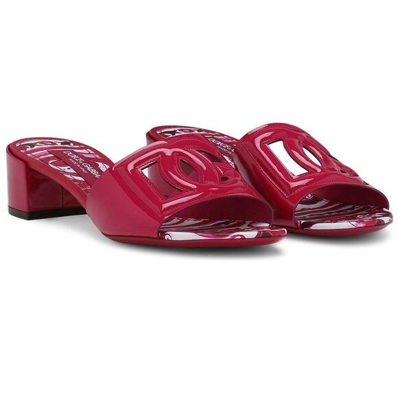 Dolce & Gabbana DG Logo Cut Out Patent Leather Mules Sandals Italy Pink Size 8 - Picture 1 of 10